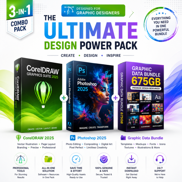 thumbnail Coreldraw+ photoshop + Graphic bundle data pack 675+ GB massive data link